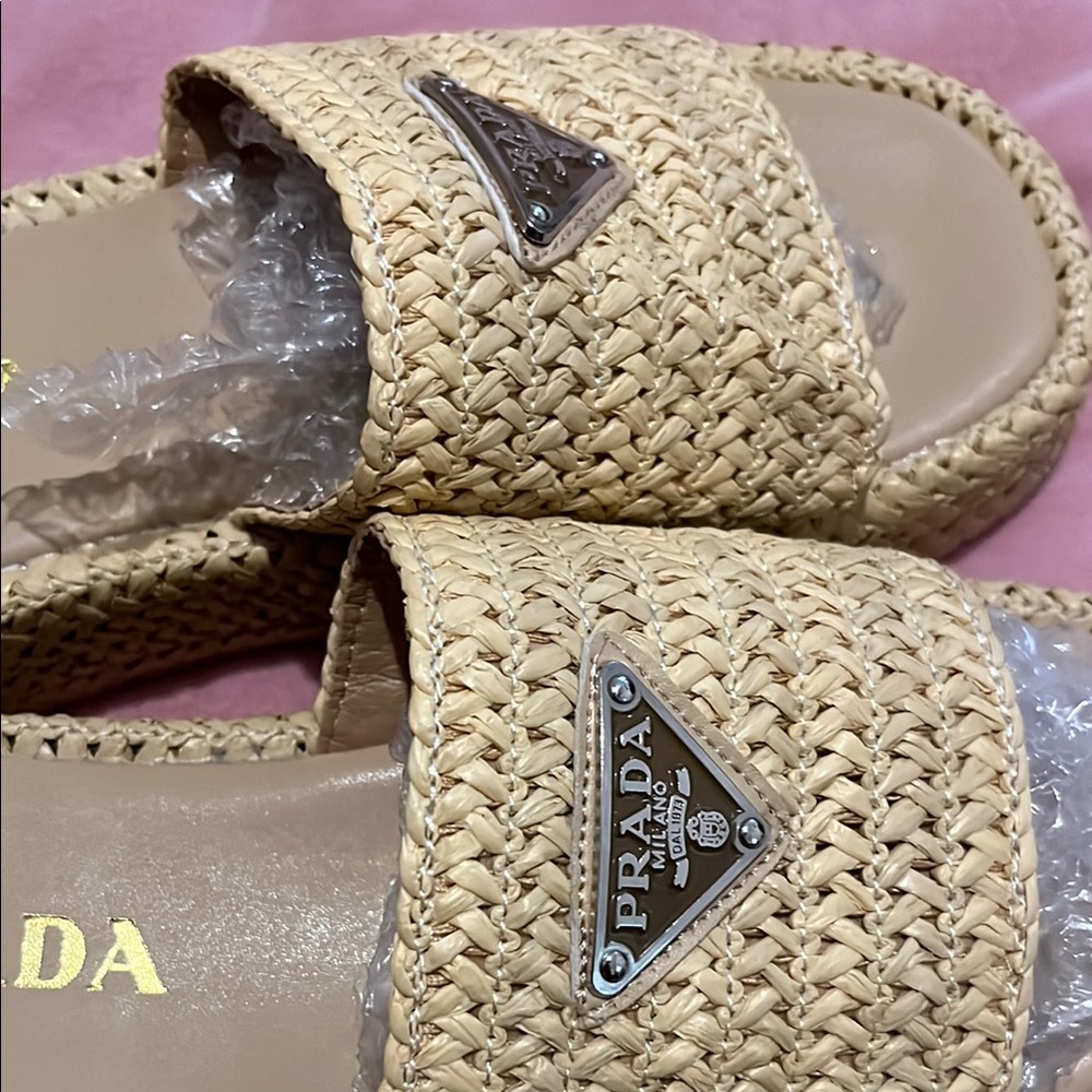 Prada Tan Woven Sandals - Picture 8 of 8